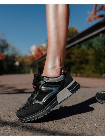Pantofi sport dama negri din material textil si piele ecologica Ravenna