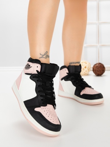 Pantofi sport dama roz cu alb si negru din piele ecologica si material textil Rosenia