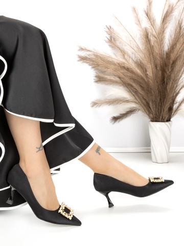 Pantofi stiletto negri din material textil Celitha - Img 6