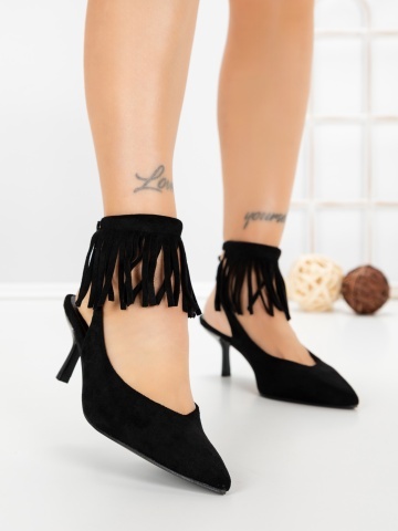 Pantofi stiletto negri din material textil Worelia