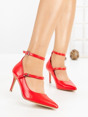 Pantofi stiletto rosii din piele ecologica Avanea