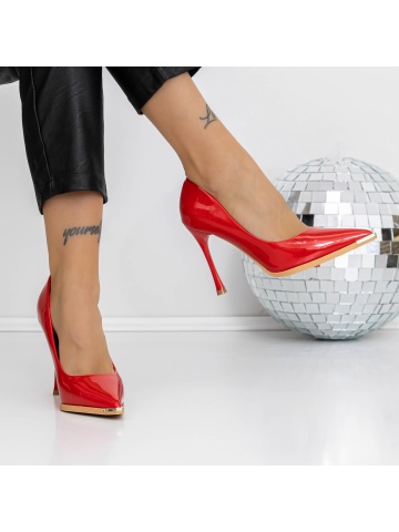 Pantofi stiletto rosii din piele ecologica lacuita Kenzura - Img 3