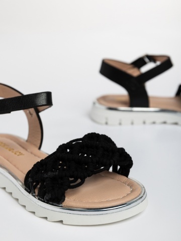 Sandale copii negre din material textil si piele ecologica Cabria - Img 3