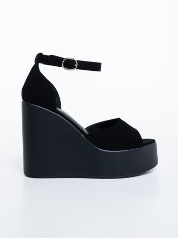 Sandale dama cu platforma negre din material textil Haruha - Img 4