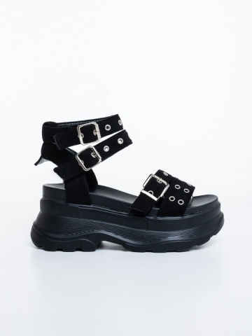 Sandale dama cu platforma negre din material textil Hazara - Img 4