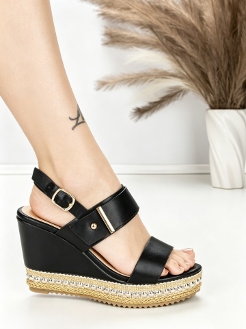 Sandale dama cu platforma negre din piele ecologica Alenza - Img 5