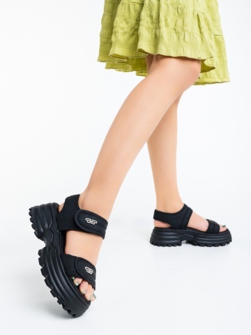 Sandale dama cu platforma negre din piele ecologica Levela - Img 6