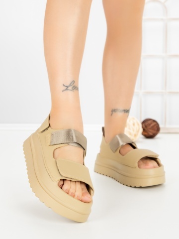 Sandale dama cu platforma verzi din piele ecologica si material textil Aurisia