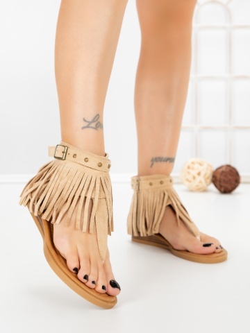 Sandale dama cu talpa joasa bej din material textil Avessia