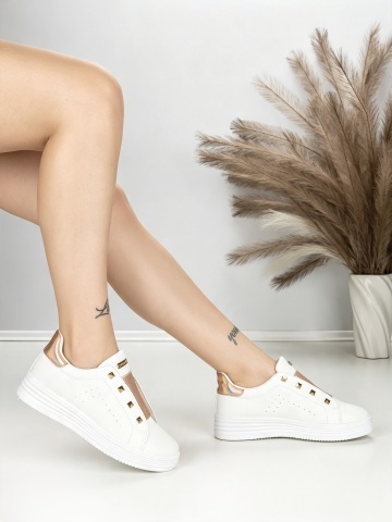 Sneakers dama albi cu sampanie din piele ecologica Danzinae - Img 6