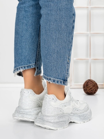 Sneakers dama albi din material textil Esavina - Img 2