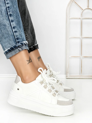 Sneakers dama albi din piele ecologica Ecadora - Img 3