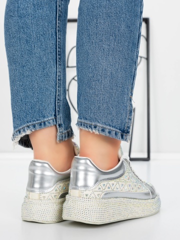 Sneakers dama argintii din piele ecologica Disina - Img 2