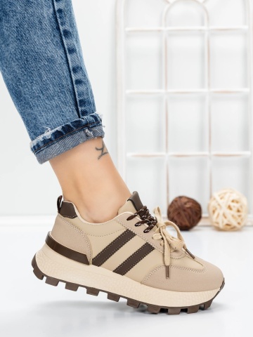 Sneakers dama bej din material textil si piele ecologica Bilira - Img 5