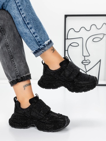 Sneakers dama negri din material textil Eqazora - Img 4