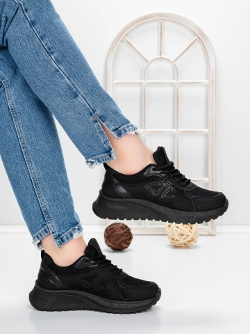 Sneakers dama negri din material textil si piele ecologica Brawria - Img 5