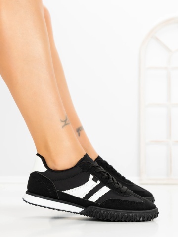 Sneakers dama negri din material textil si piele ecologica Etalira - Img 3
