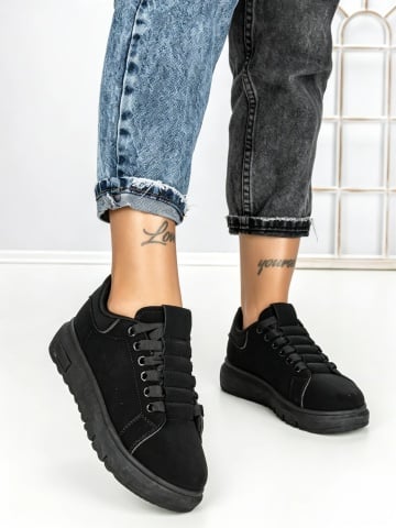 Sneakers dama negri din piele ecologica Dawira