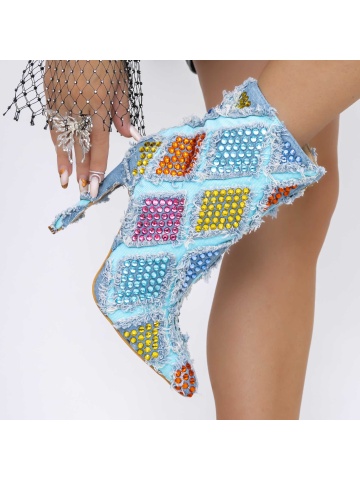 Botine dama cu toc albastre din material textil Ataia - Img 3