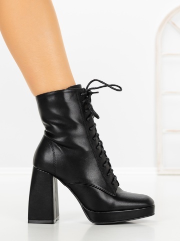 Botine dama cu toc gros si platforma negre din piele ecologica Cimora - Img 5