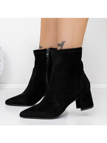 Botine dama cu toc negre din material textil Ataras