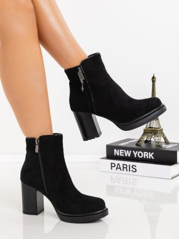 Botine dama cu toc negre din material textil Onaza - Img 2