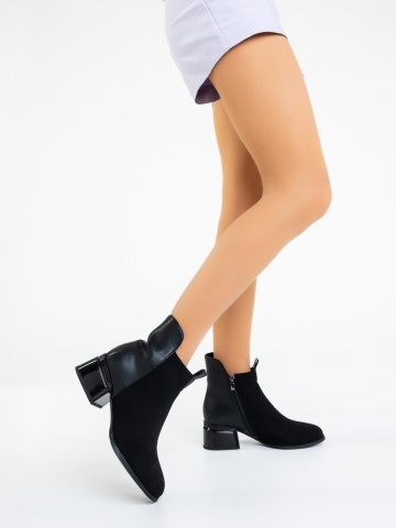 Botine dama cu toc negre din piele ecologica Ziana