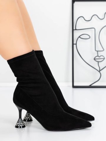 Botine dama cu toc subtire negre din material textil Axirya - Img 3