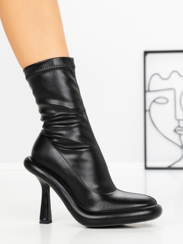 Botine dama cu toc subtire si platforma negre din piele ecologica Birren - Img 5
