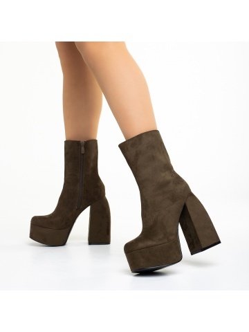 Botine dama verzi din material textil cu toc Edie - Img 2