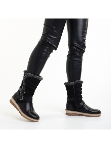 Cizme dama negre din piele ecologica si material textil Collete - Img 4