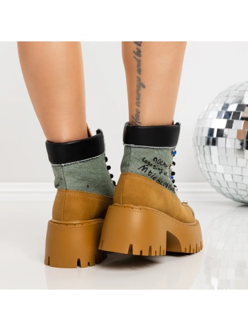 Ghete dama cu platforma galbene din material textil si piele ecologica Aloira - Img 2