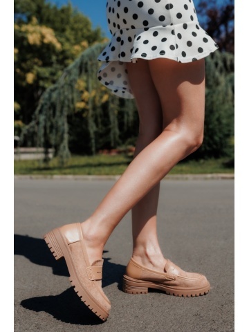 Mocasini dama bej din material textil Agneza