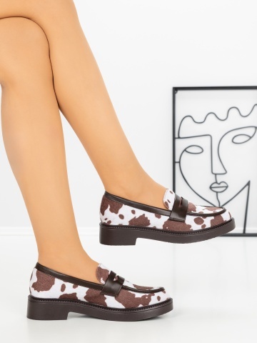 Pantofi casual dama albi cu maro deschis din piele ecologica Bomora - Img 4