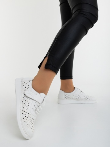 Pantofi casual dama albi din piele ecologica Neara