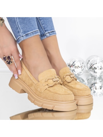 Pantofi casual dama bej din material textil Bramren - Img 2