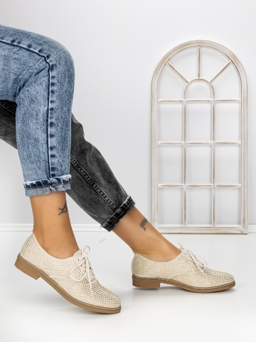 Pantofi casual dama bej din material textil Brucira - Img 6