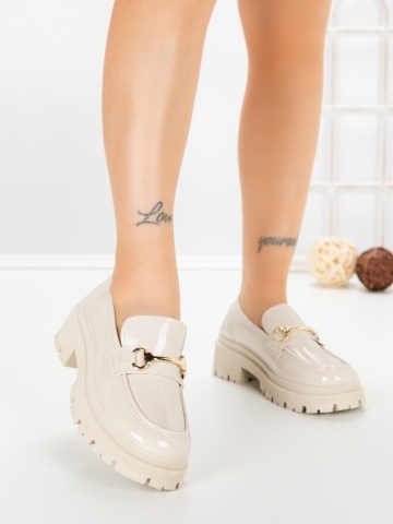 Pantofi casual dama bej din piele ecologica Kerina