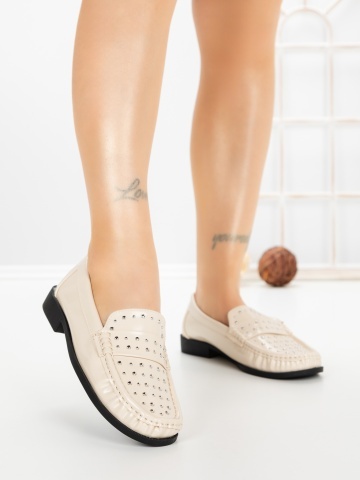 Pantofi casual dama bej din piele ecologica Rivena