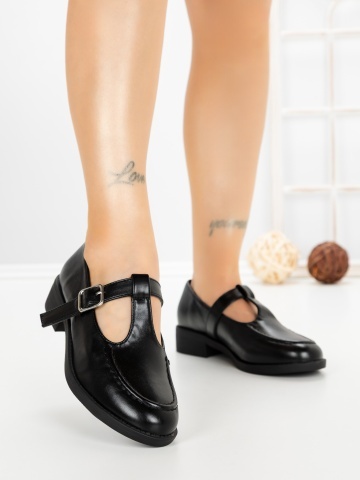 Pantofi casual dama negri din piele ecologica Loressa