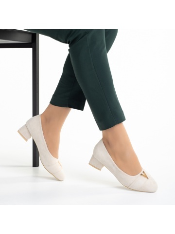 Pantofi dama bej deschis din material textil cu toc Briella