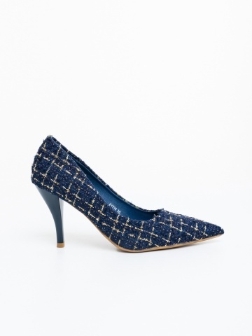 Pantofi dama cu toc albastri din material textil Vicara - Img 4