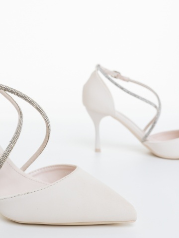 Pantofi dama cu toc bej din material textil Sirara - Img 5