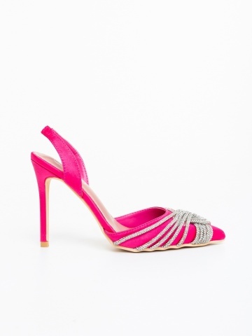 Pantofi dama cu toc fucsia din material textil Danara - Img 4