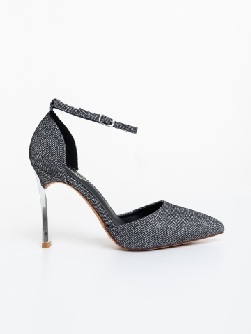 Pantofi dama cu toc gri din material textil Micaro - Img 4
