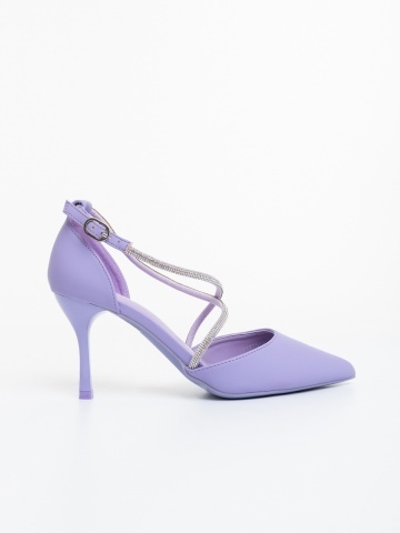 Pantofi dama cu toc mov din material textil Sirara - Img 4