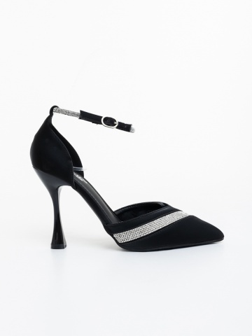 Pantofi dama cu toc negri din material textil Amazea - Img 4