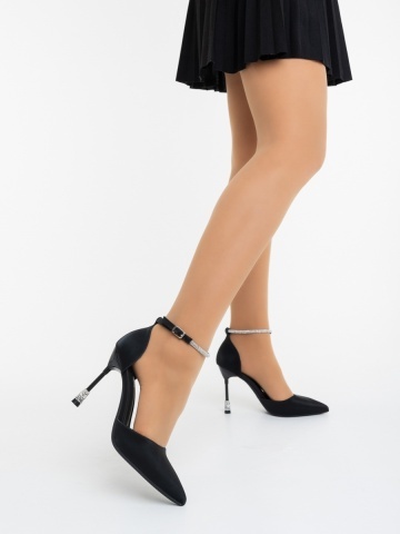 Pantofi dama cu toc negri din material textil Andera - Img 2