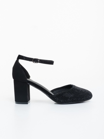 Pantofi dama cu toc negri din material textil Solidara - Img 4
