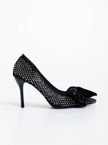 Pantofi dama negri cu toc din material textil Marliss - Img 5